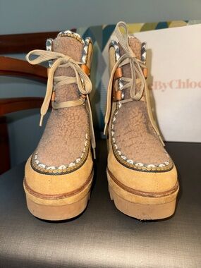 See By Chloé Tan/Beige Wedge Booties